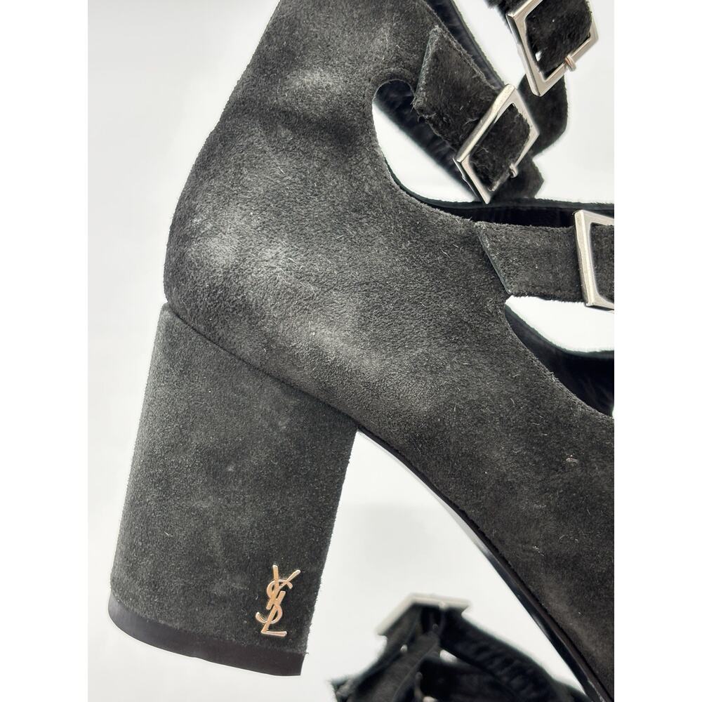 Saint Laurent Suede Gladiator Sandals Black Suede Size 37.5 / 7.5 Buckles - Picture 12 of 16